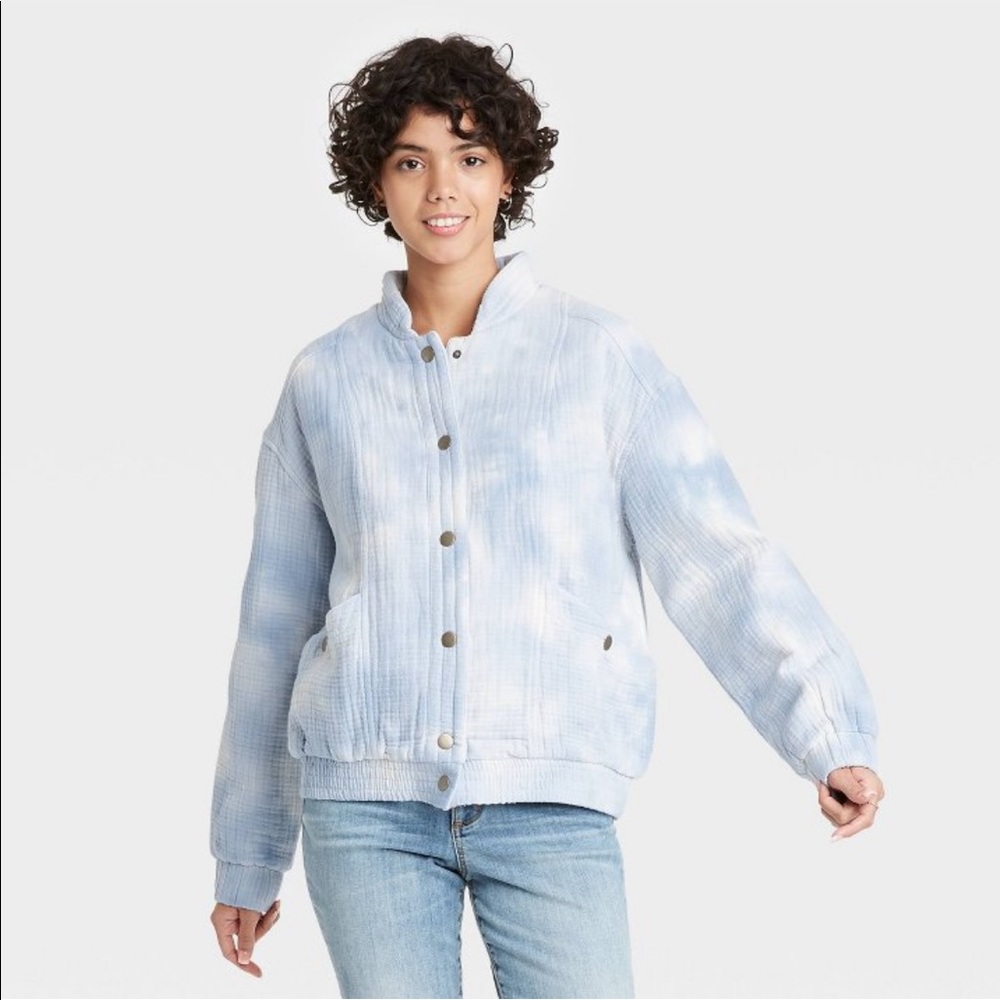 Universal Thread Women's Tie Dye Blue 100% Cotton Cloth Jacket Size L NWT
